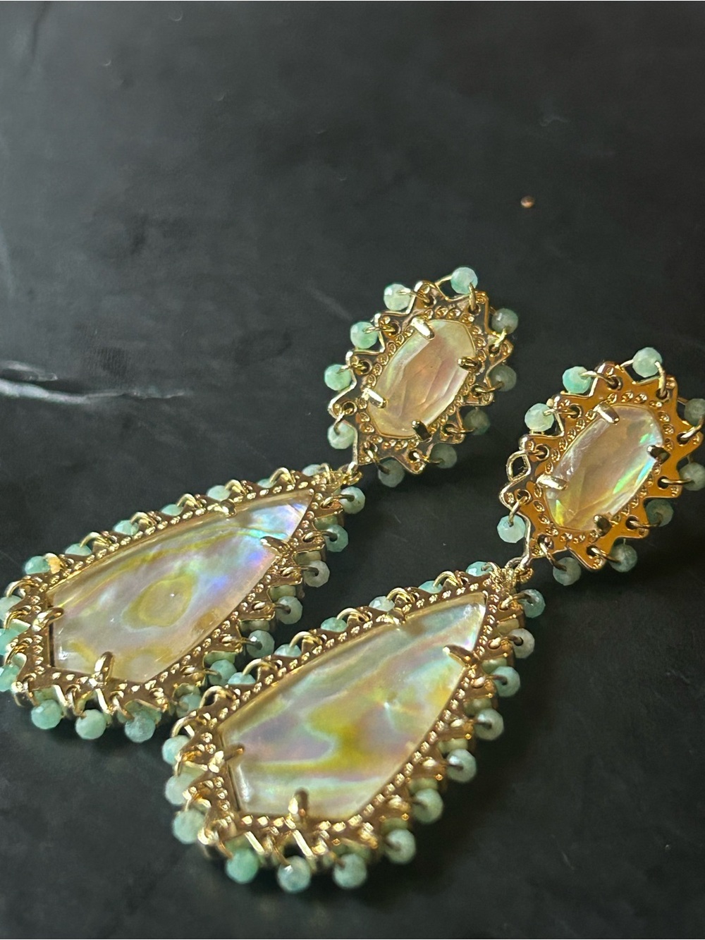 Kendra Scott Gold-Tone Iridescent Teardrop Earrings with Aqua Bead Accents